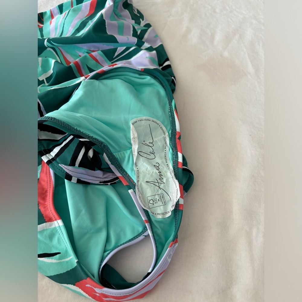 Anne Cole Green and Red Leaf Print One Piece Swimsuit - Picture 5 of 8